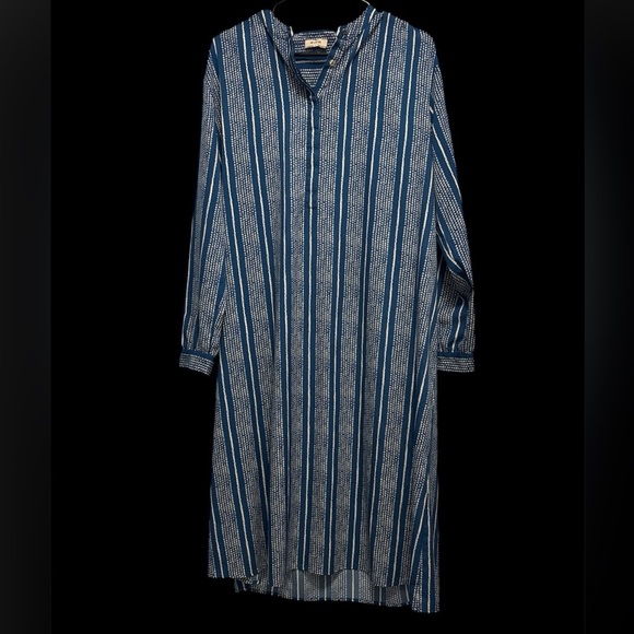 Riva blue pattern button kaftan Ls shirt dress Sz L - Picture 9 of 9